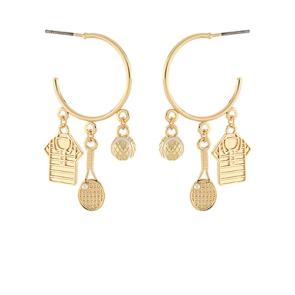 Tennis 3 Charm Dangle Hoops - Picture 1 of 1